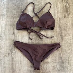 RVCA Bikini Set: Solid Shimmer Crossback Bikini Top & Cheeky Bikini Bottom